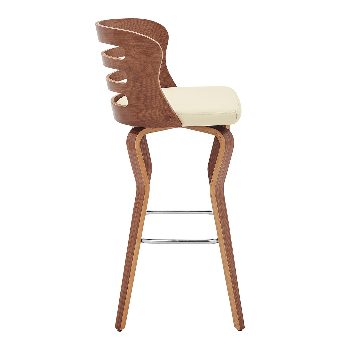 Verne 30" Swivel Cream Faux Leather and Walnut Wood Bar Stool