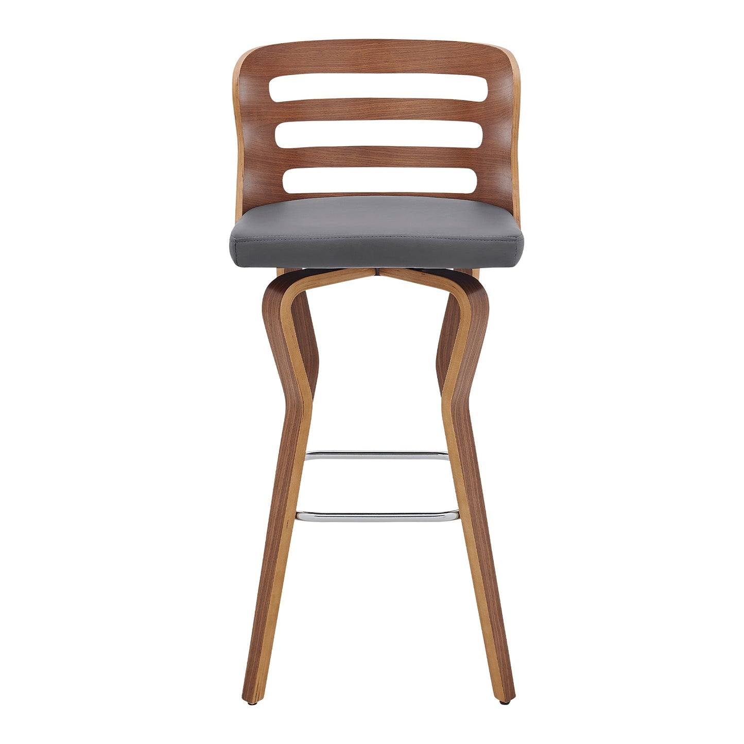 Verne 30" Swivel Gray Faux Leather and Walnut Wood Bar Stool