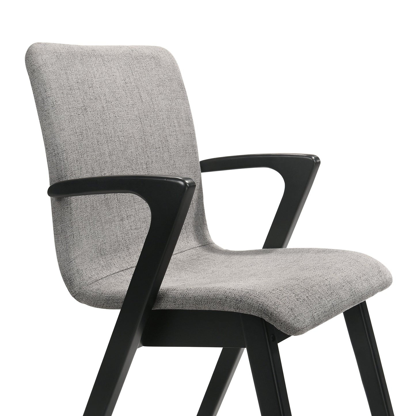 Varde Mid-Century Gray Upholstered Dining Chairs in Black Finish - Set of 2