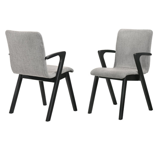 Varde Mid-Century Gray Upholstered Dining Chairs in Black Finish - Set of 2