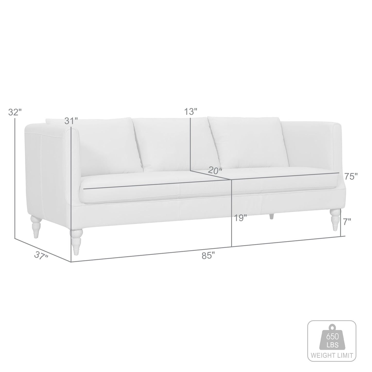 Vincenza 85" Dove Gray Leather Sofa