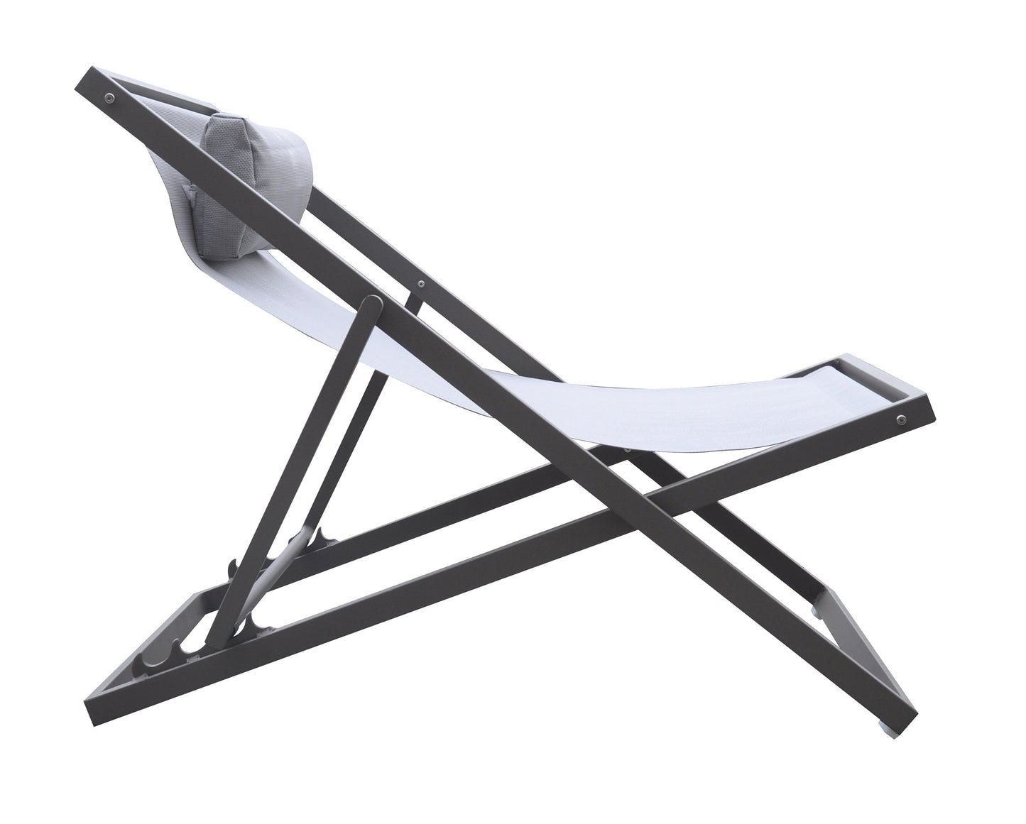 Wave Outdoor Patio Aluminum Deck Chair in Gray Powder Coated Finish with Gray Sling Textilene