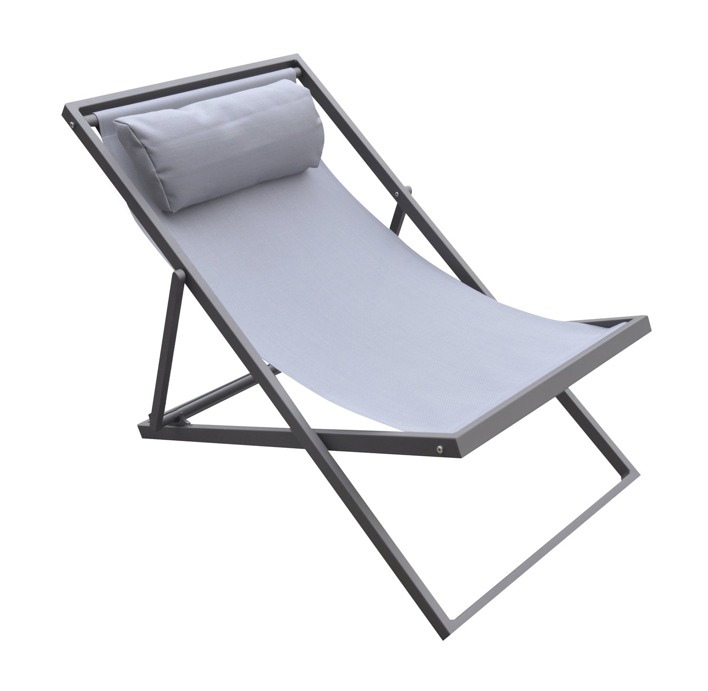 Wave Outdoor Patio Aluminum Deck Chair in Gray Powder Coated Finish with Gray Sling Textilene