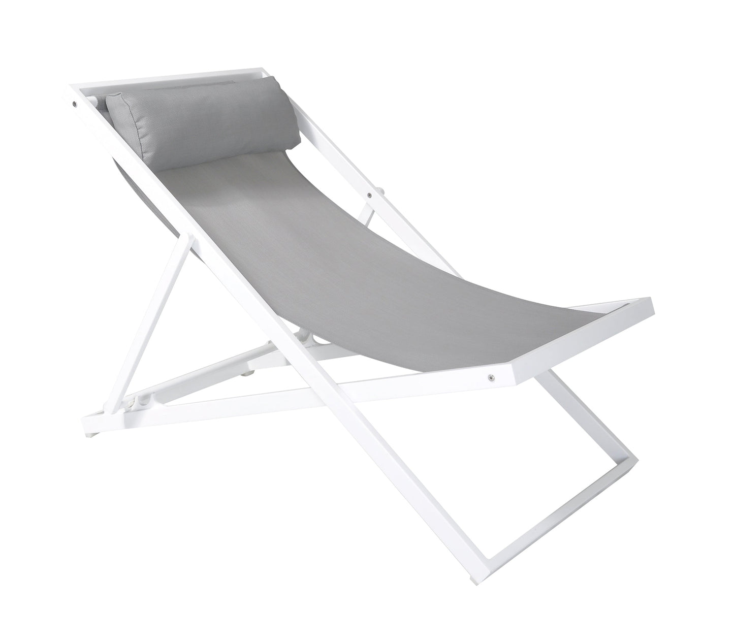 Wave Outdoor Patio Aluminum Deck Chair in White Powder Coated Finish with Gray Sling Textilene