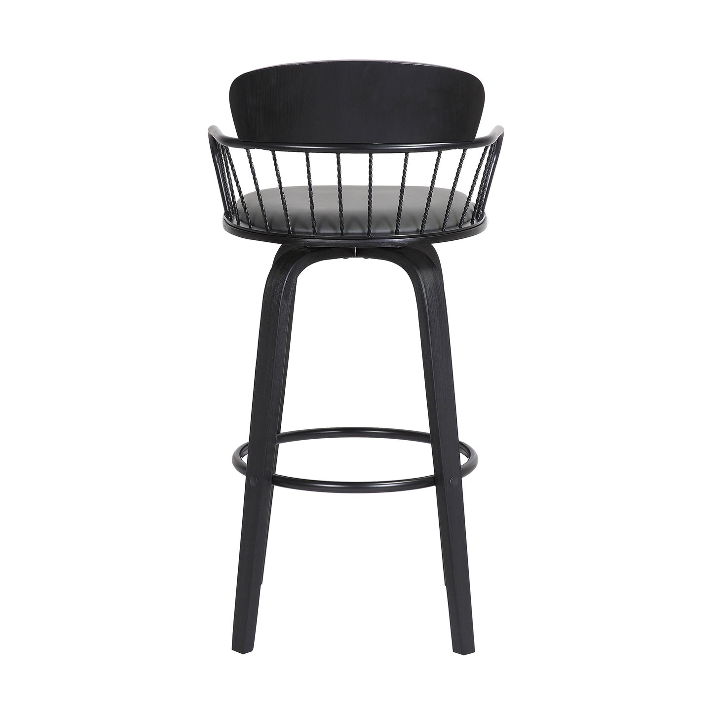 Willow 25.5" Swivel Black Wood Counter Stool in Gray Faux Leather with Black Metal