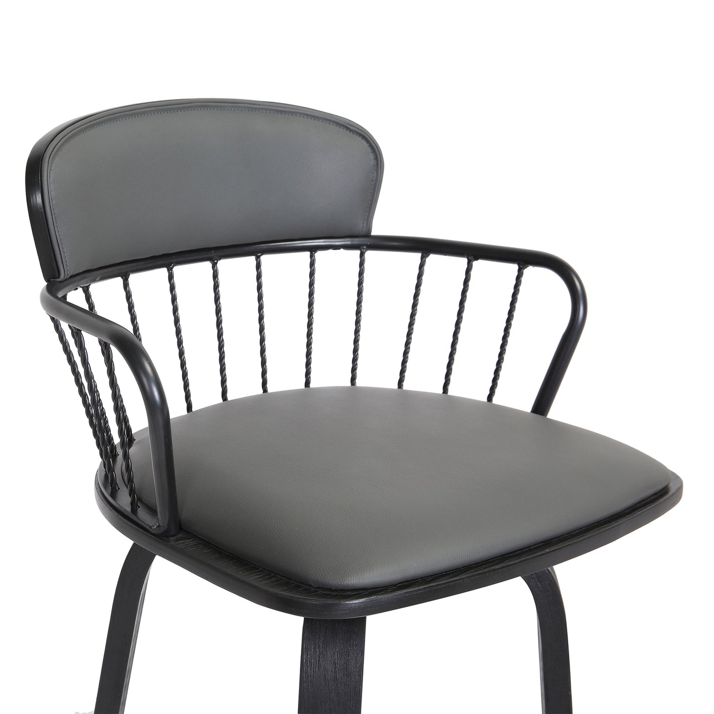 Willow 25.5" Swivel Black Wood Counter Stool in Gray Faux Leather with Black Metal