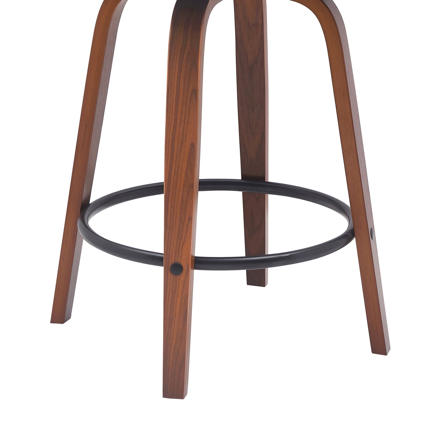 Willow 25.5" Swivel Walnut Wood Counter Stool in Black Faux Leather with Golden Bronze Metal