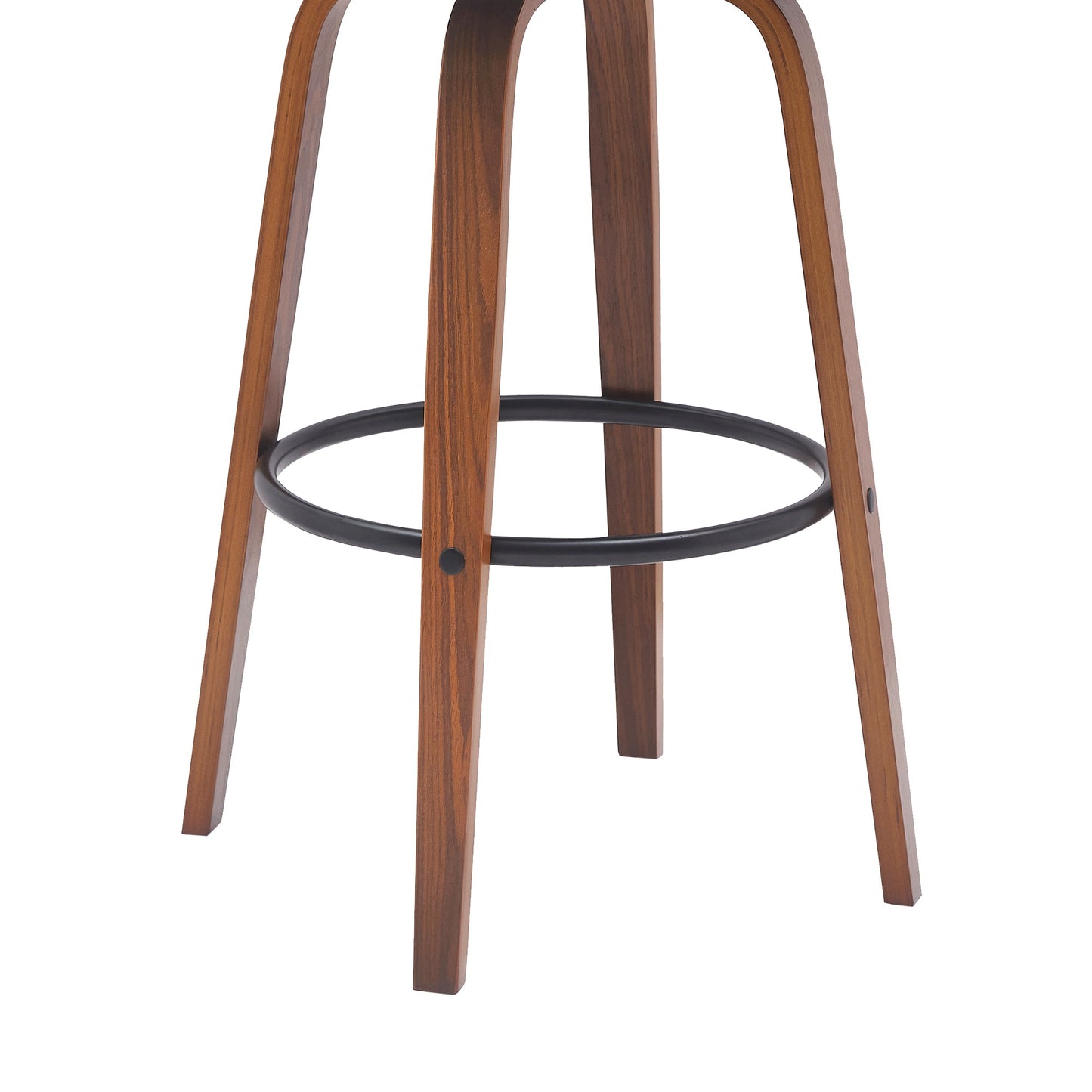 Willow 30" Swivel Walnut Wood Bar Stool in Black Faux Leather with Golden Bronze Metal