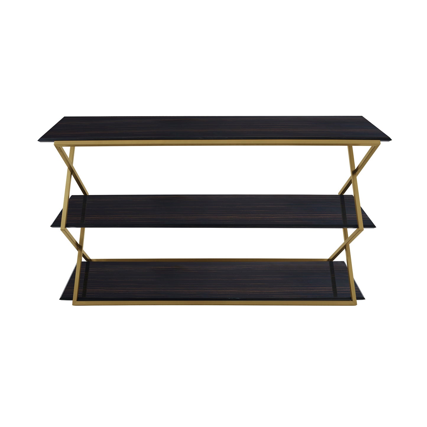 Westlake 3-Tier Dark Brown Console Table with Brushed Gold Legs