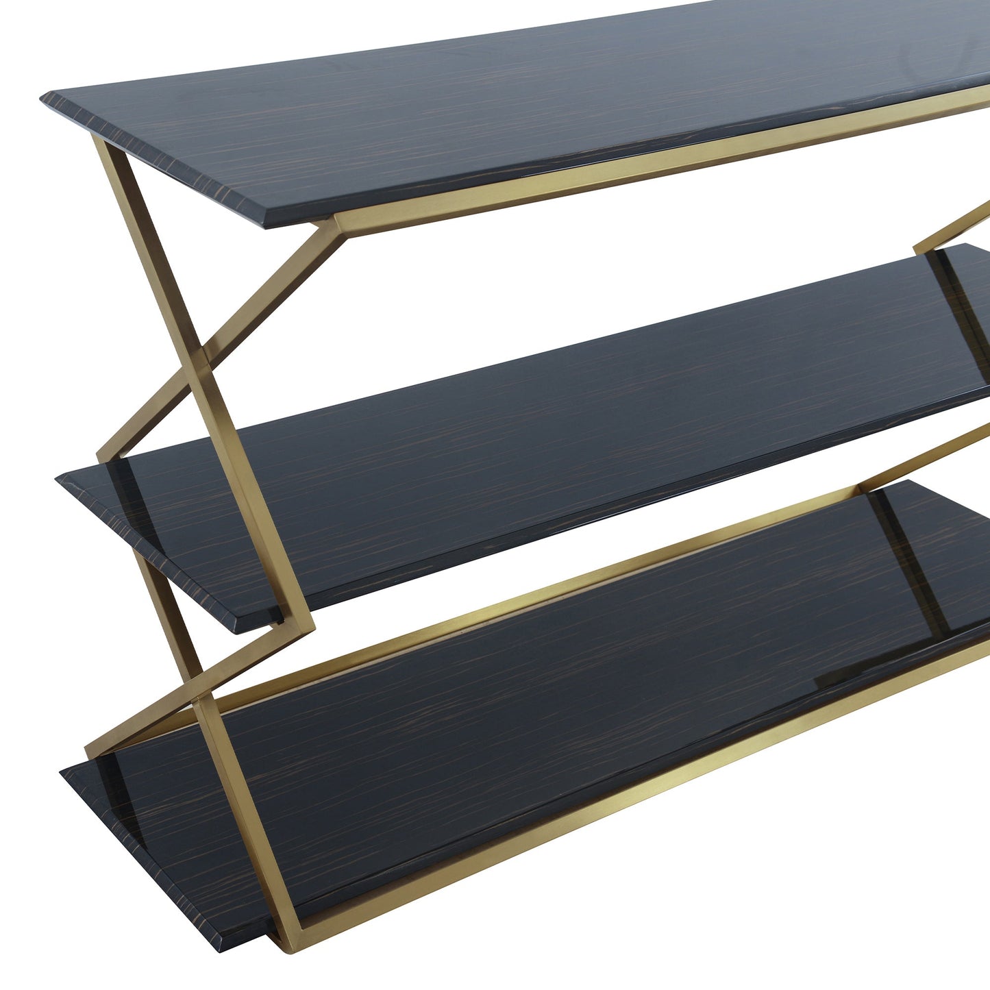 Westlake 3-Tier Dark Brown Console Table with Brushed Gold Legs