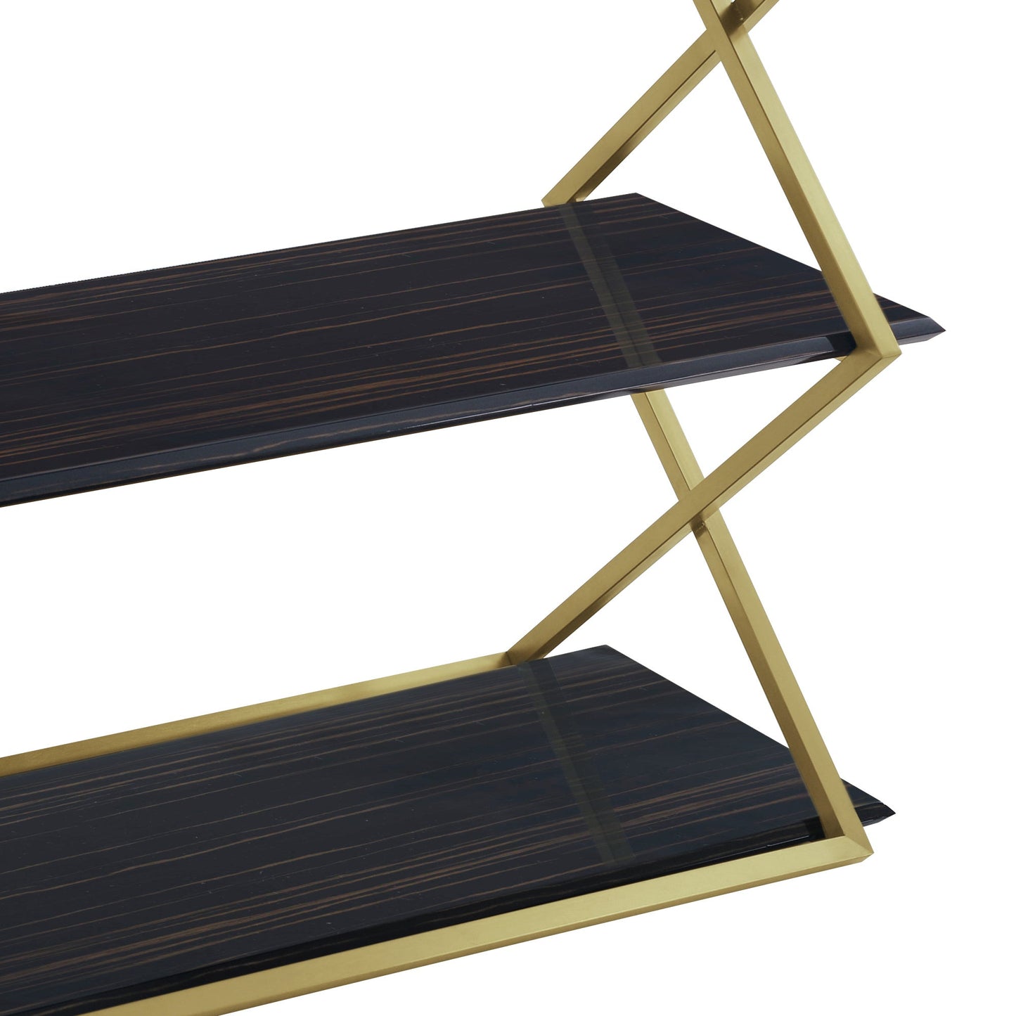 Westlake 3-Tier Dark Brown Console Table with Brushed Gold Legs