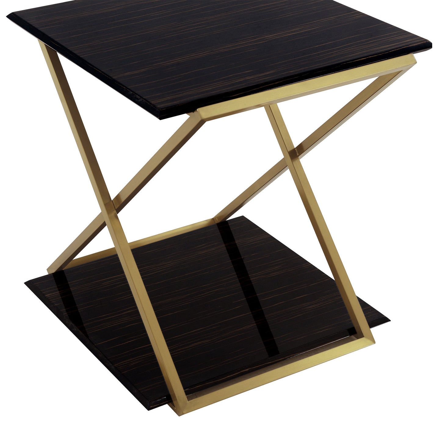 Westlake Dark Brown Veneer End Table with Brushed Gold Legs