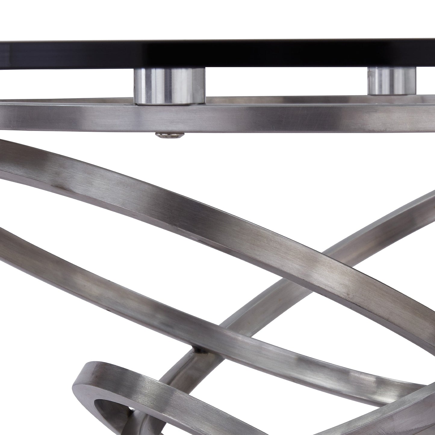 Wendy Contemporary Dining Table in Brushed Stainless Steel Finish and Clear Glass top