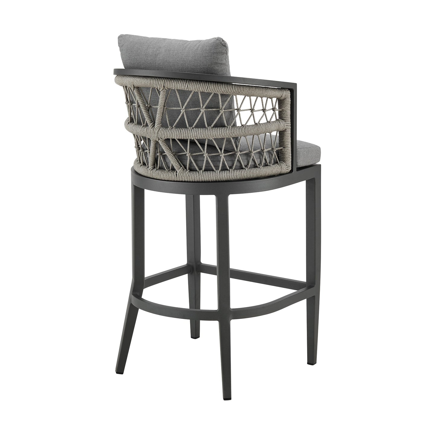 Zella Outdoor Patio Counter Stool in Aluminum with Light Gray Rope and Earl Gray Cushions