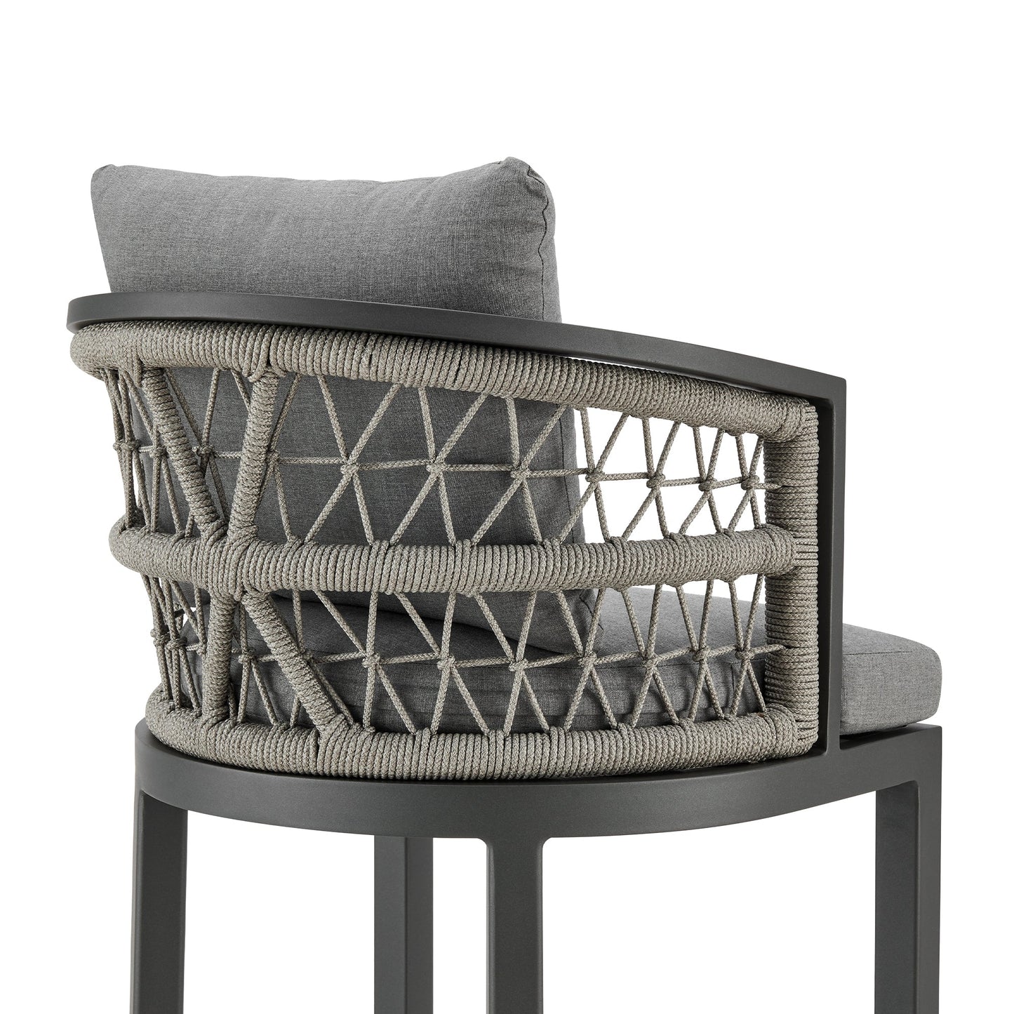 Zella Outdoor Patio Counter Stool in Aluminum with Light Gray Rope and Earl Gray Cushions