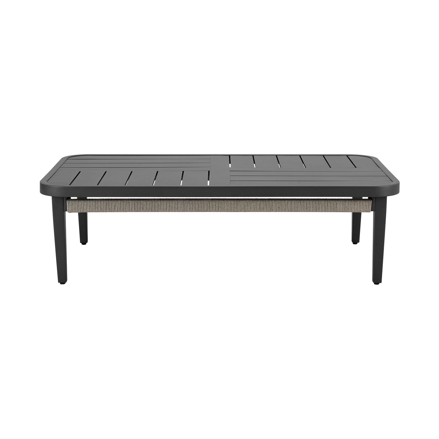 Zella Rectangular Coffee Table in Aluminum with Charcoal Finish and Light Gray Rope