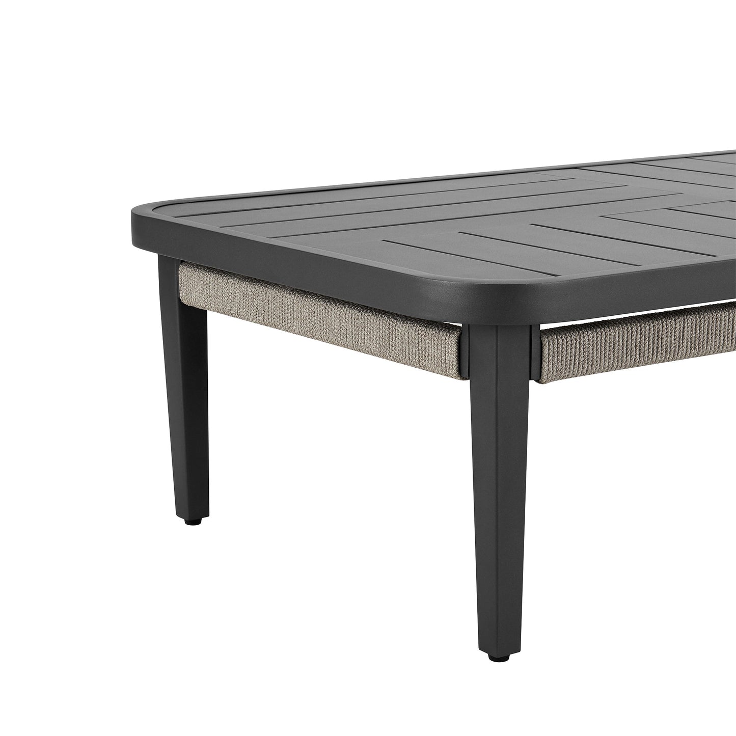 Zella Rectangular Coffee Table in Aluminum with Charcoal Finish and Light Gray Rope