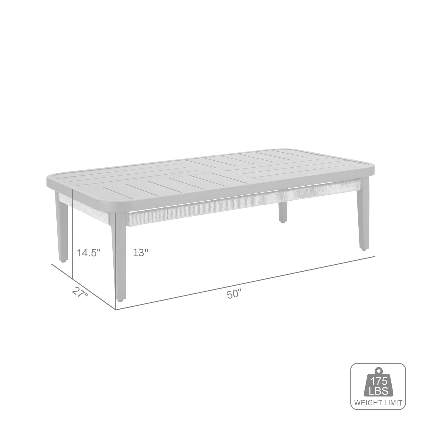 Zella Rectangular Coffee Table in Aluminum with Charcoal Finish and Light Gray Rope