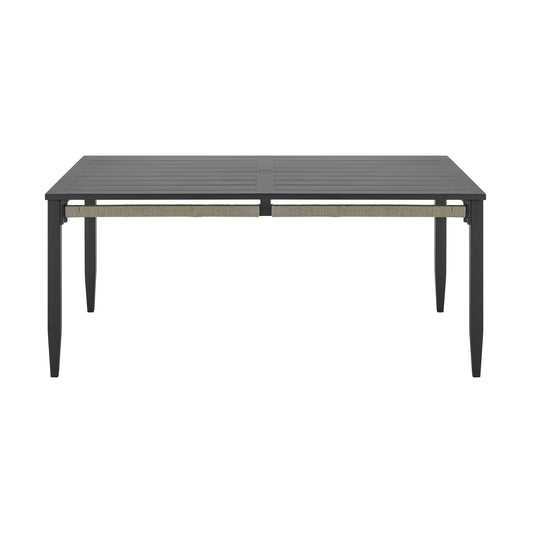 Zella Rectangular Dining Table in Aluminum with Charcoal Finish and Light Gray Rope