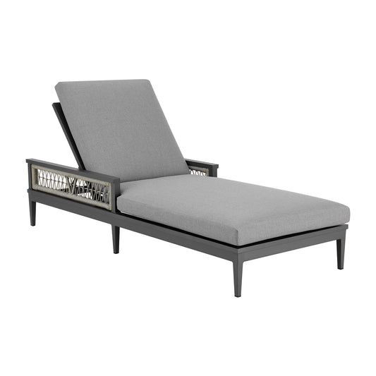 Zella Outdoor Patio Chaise Lounge Chair in Aluminum with Gray Rope and Earl Gray Cushions