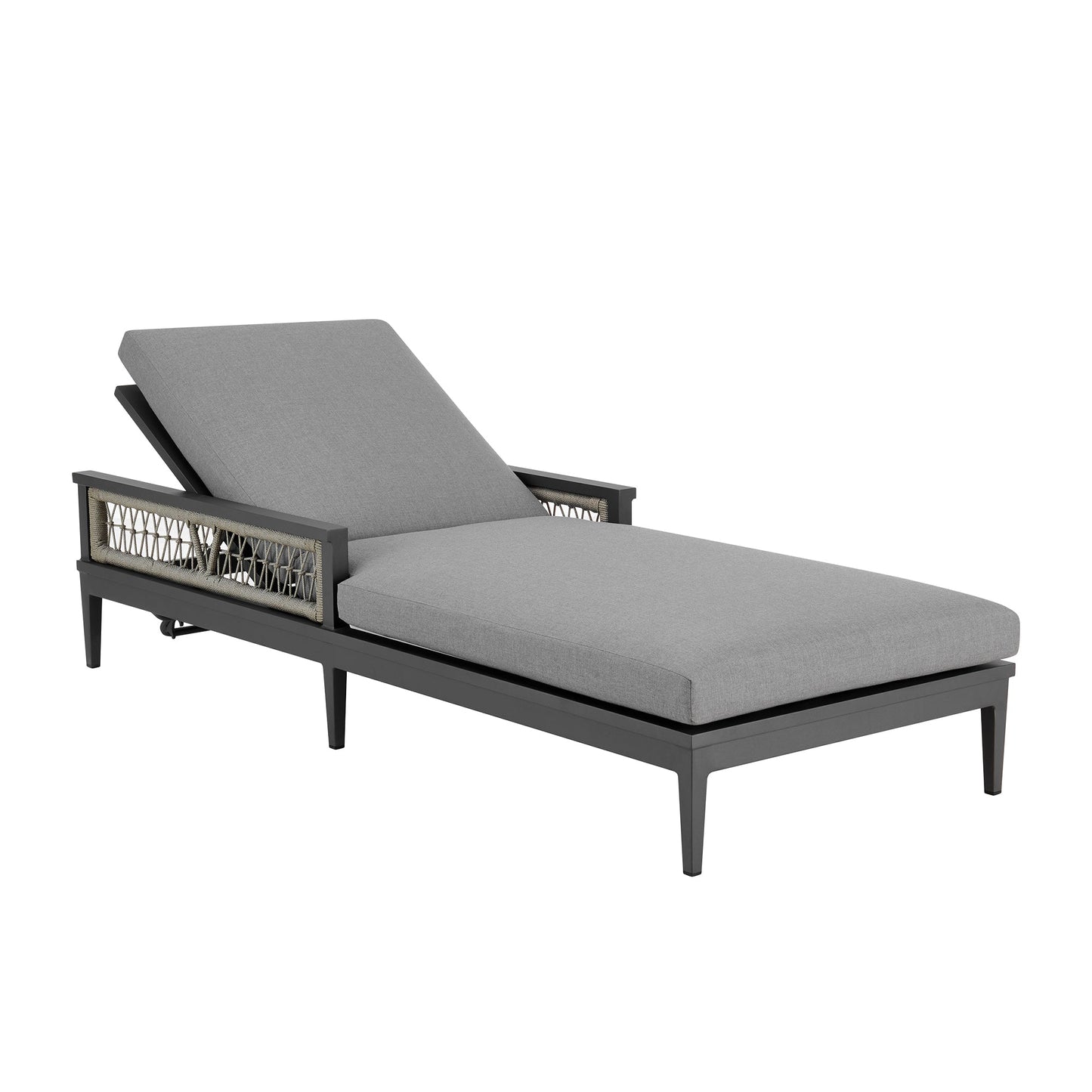 Zella Outdoor Patio Chaise Lounge Chair in Aluminum with Gray Rope and Earl Gray Cushions