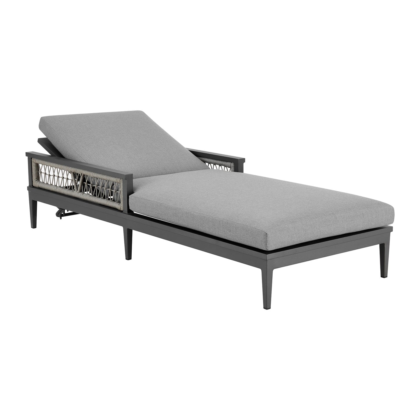 Zella Outdoor Patio Chaise Lounge Chair in Aluminum with Gray Rope and Earl Gray Cushions