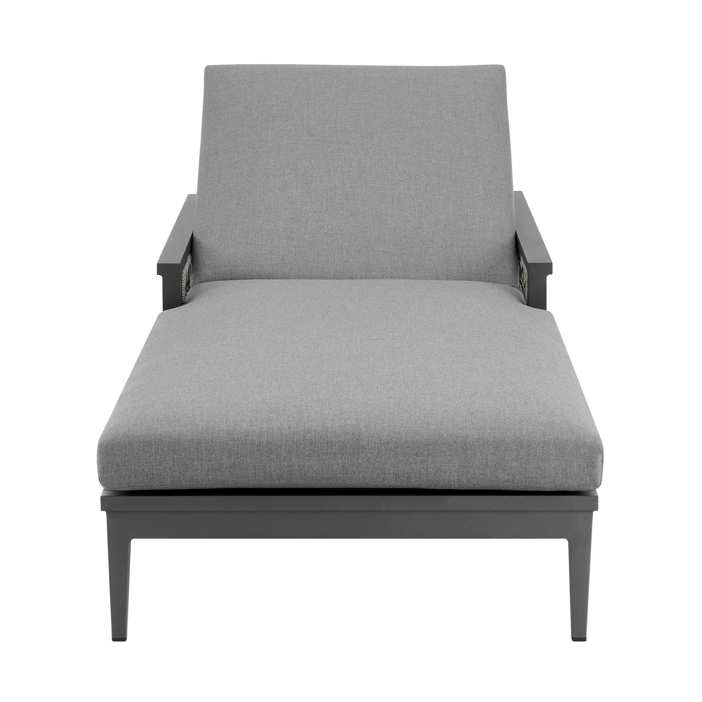 Zella Outdoor Patio Chaise Lounge Chair in Aluminum with Gray Rope and Earl Gray Cushions