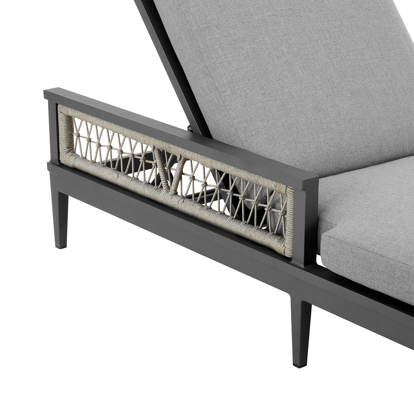 Zella Outdoor Patio Chaise Lounge Chair in Aluminum with Gray Rope and Earl Gray Cushions