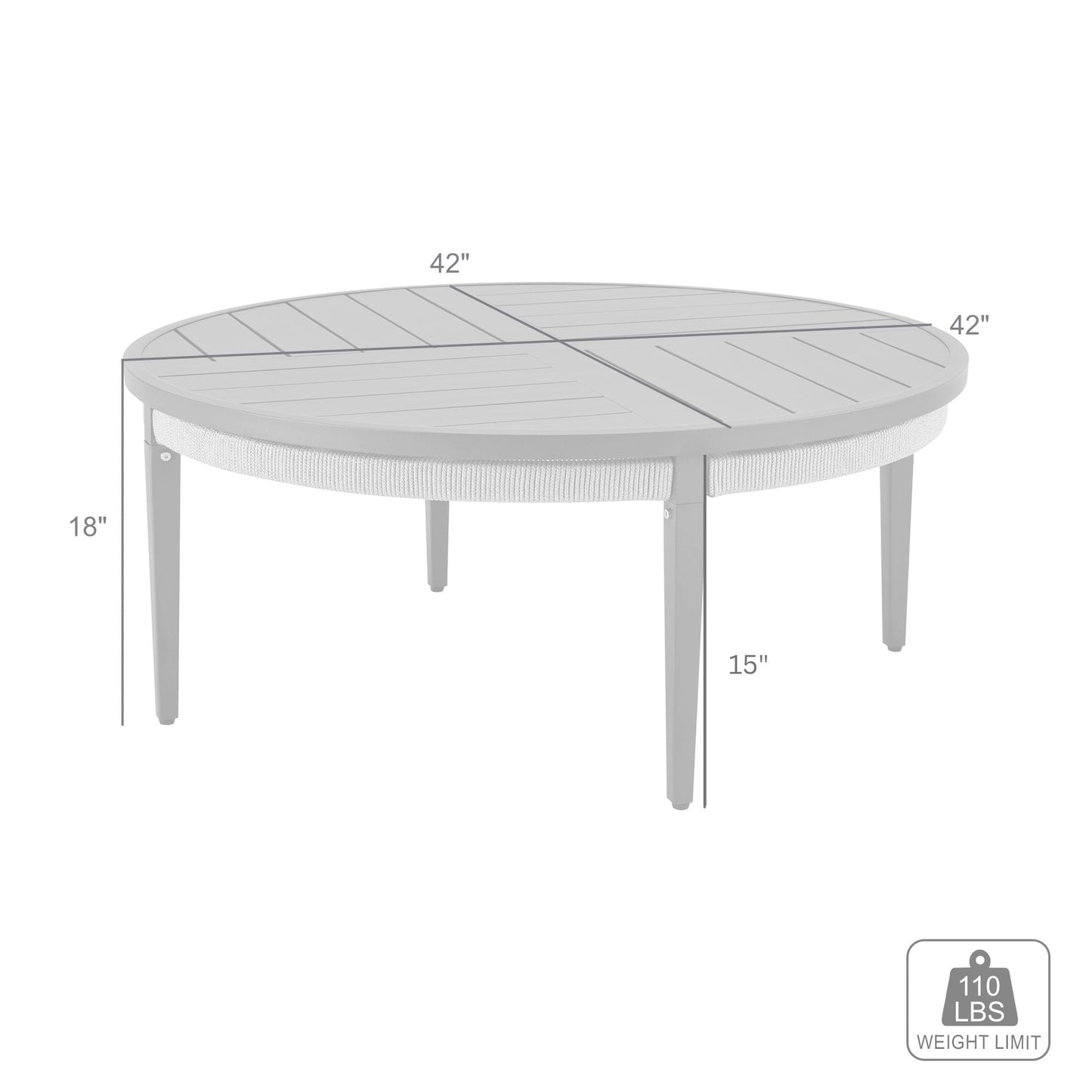 Zella Round Coffee Table in Aluminum with Charcoal Finish and Light Gray Rope