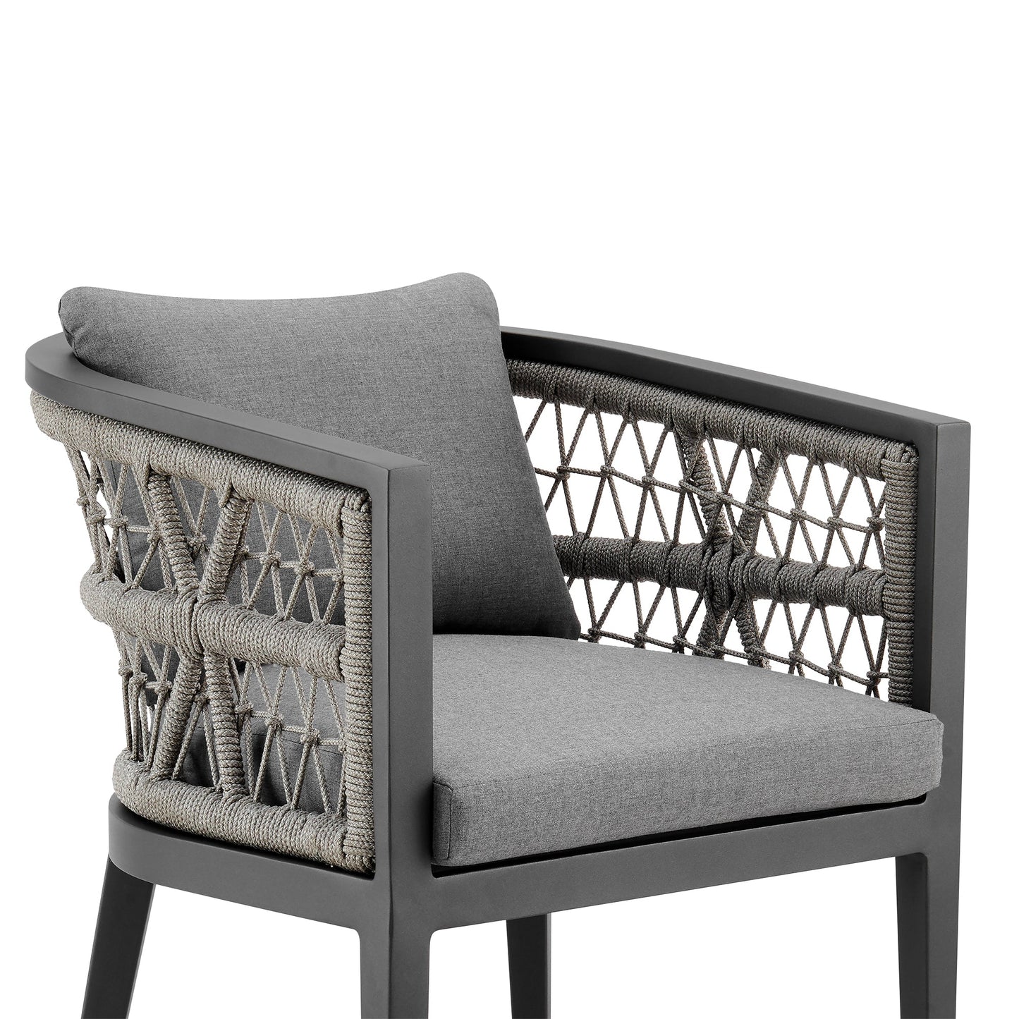 Zella Outdoor Patio Dining Chair in Aluminum with Light Gray Rope and Earl Gray Cushions - Set of 2