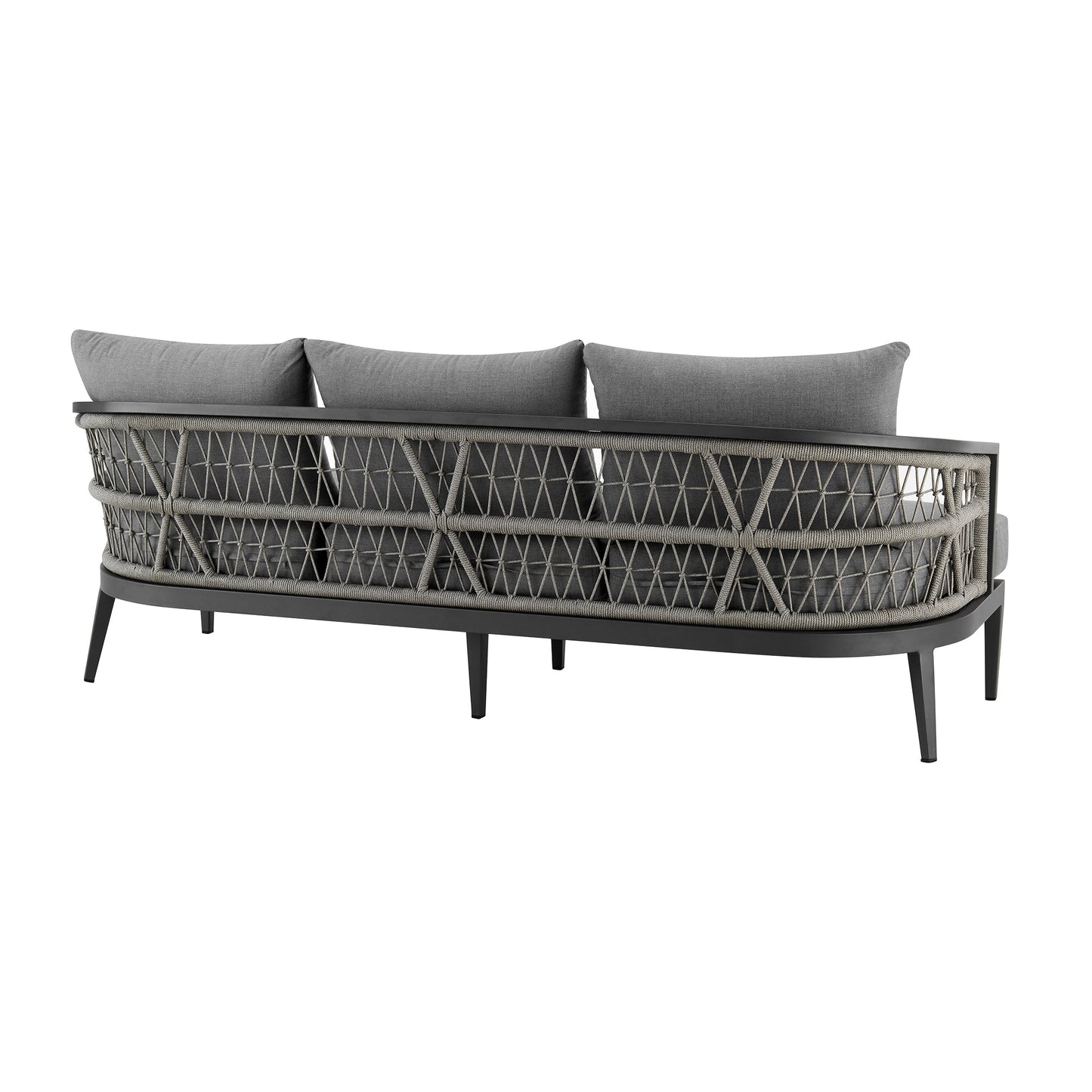 Zella Outdoor Patio Sofa in Aluminum with Light Gray Rope and Earl Gray Cushions