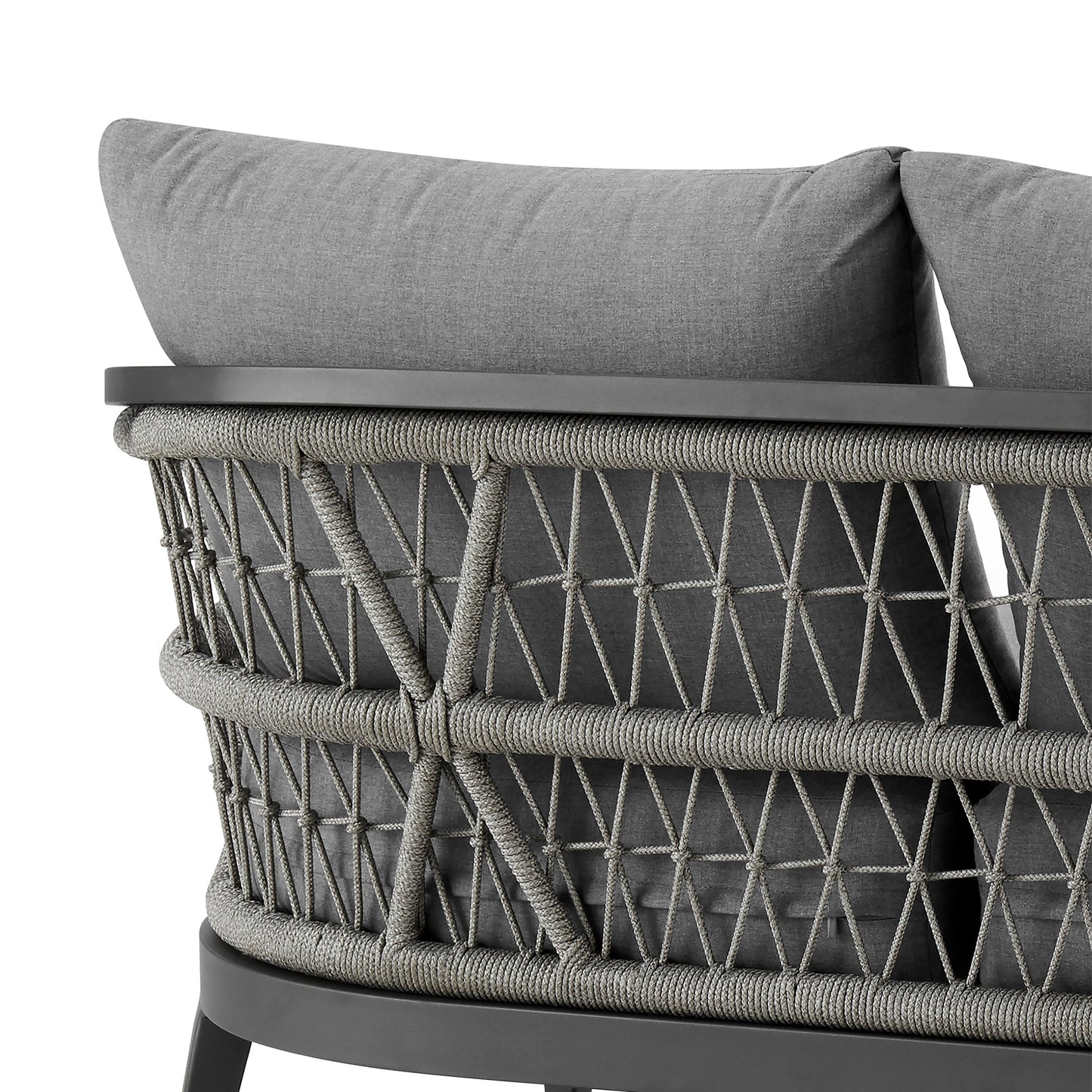 Zella Outdoor Patio Sofa in Aluminum with Light Gray Rope and Earl Gray Cushions