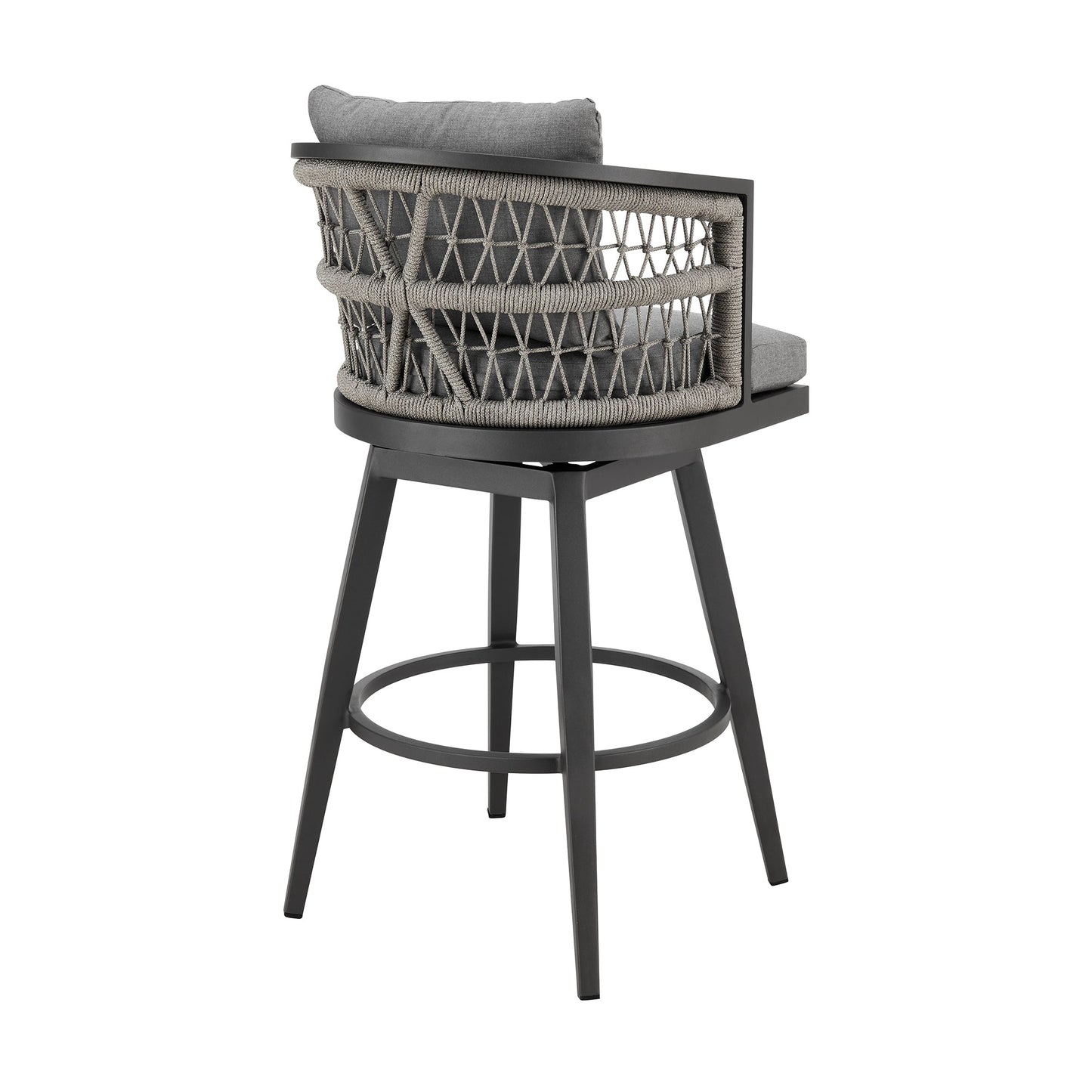 Zella Outdoor Patio Swivel Counter Stool in Aluminum with Light Gray Rope and Earl Gray Cushions