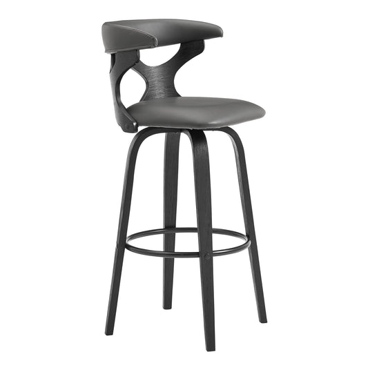 Zenia 26" Swivel Counter Stool in Gray Faux Leather and Black Wood