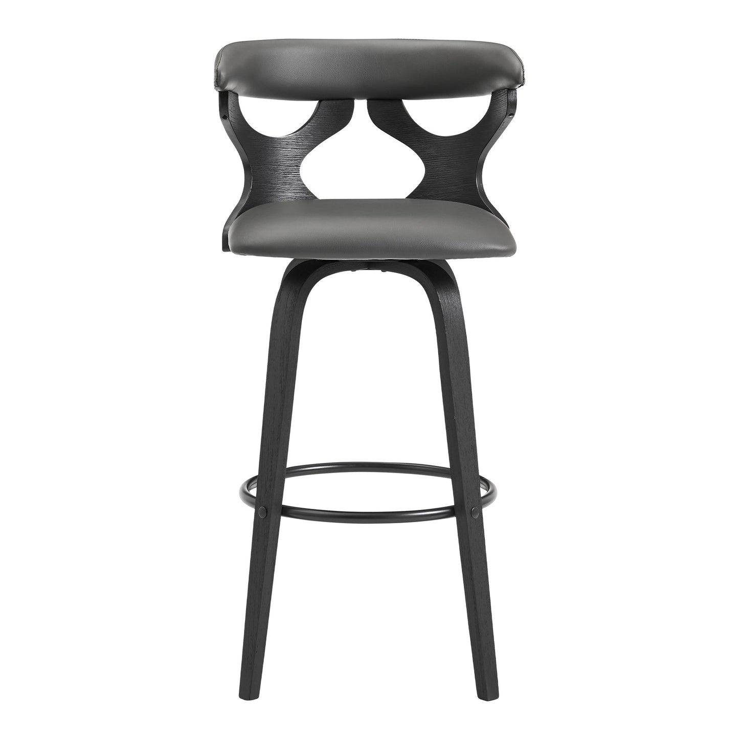 Zenia 26" Swivel Counter Stool in Gray Faux Leather and Black Wood