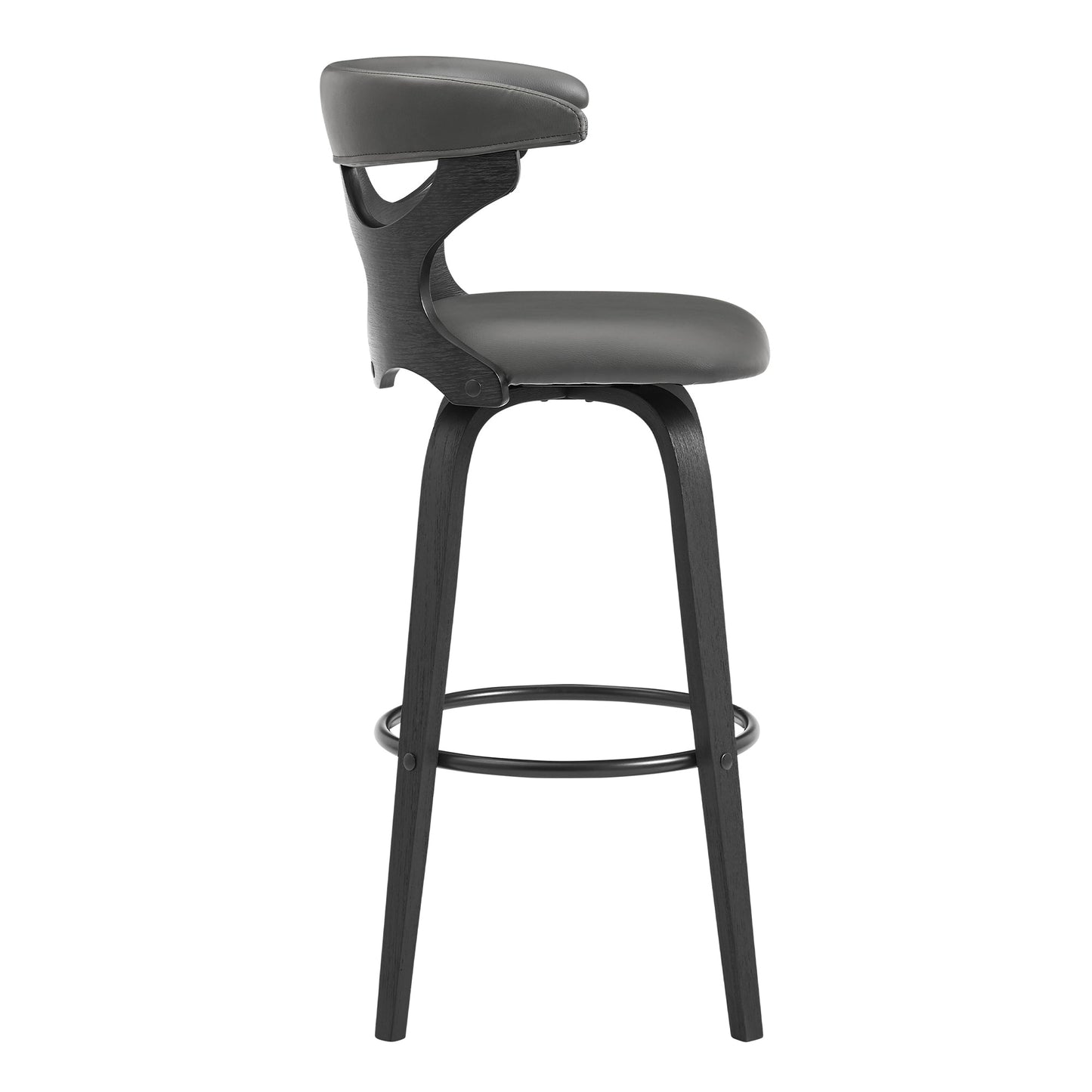 Zenia 26" Swivel Counter Stool in Gray Faux Leather and Black Wood