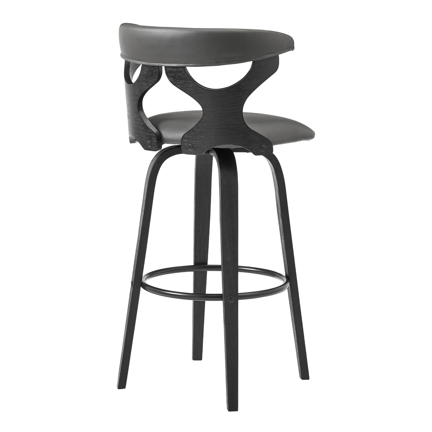 Zenia 26" Swivel Counter Stool in Gray Faux Leather and Black Wood