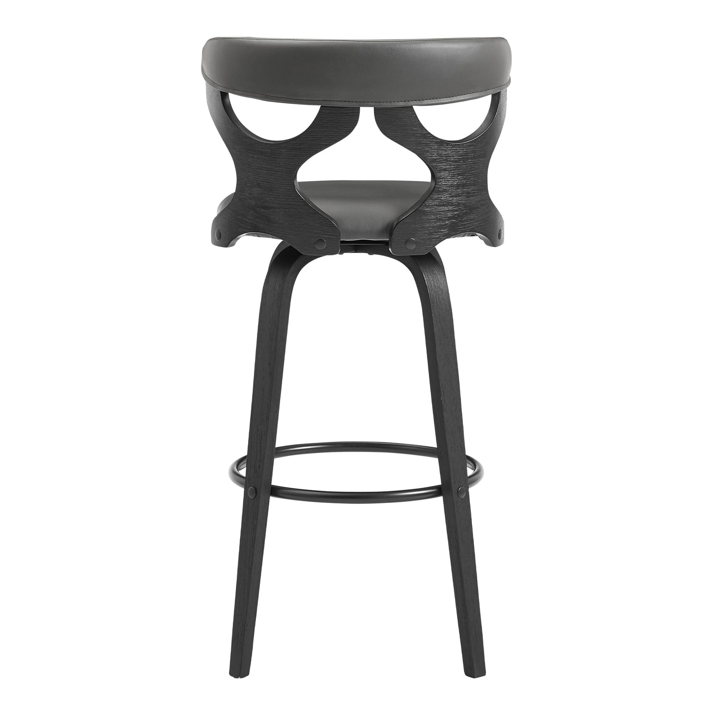 Zenia 26" Swivel Counter Stool in Gray Faux Leather and Black Wood