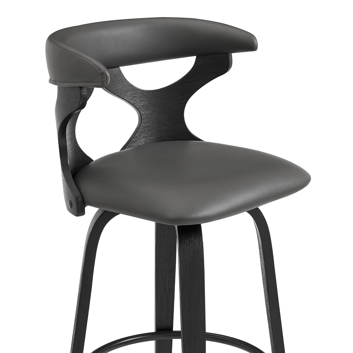 Zenia 26" Swivel Counter Stool in Gray Faux Leather and Black Wood