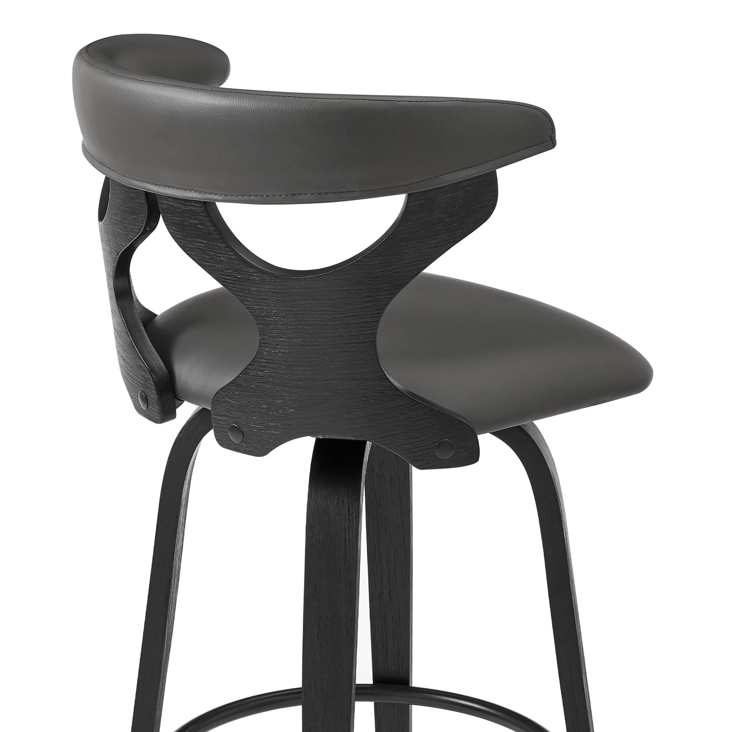 Zenia 26" Swivel Counter Stool in Gray Faux Leather and Black Wood