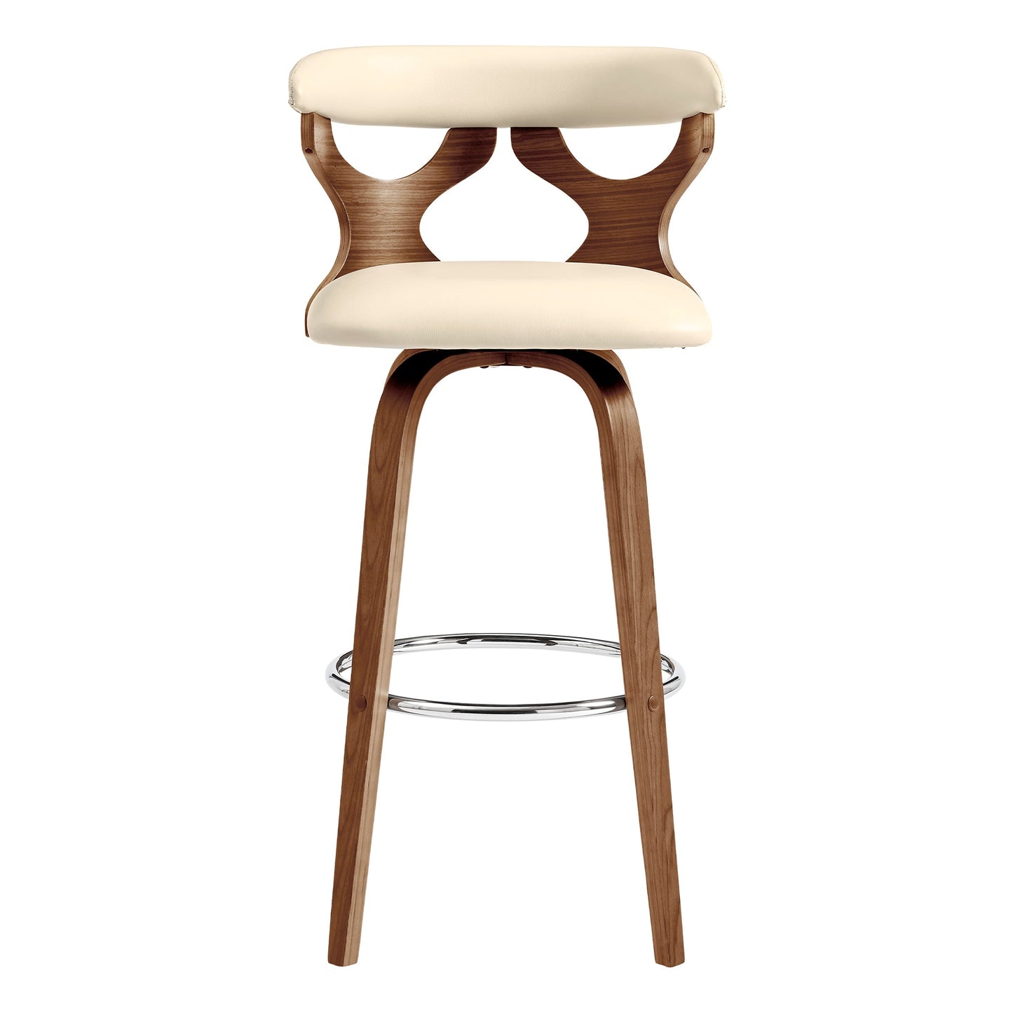 Zenia 26" Swivel Counter Stool in Cream Faux Leather and Walnut Wood