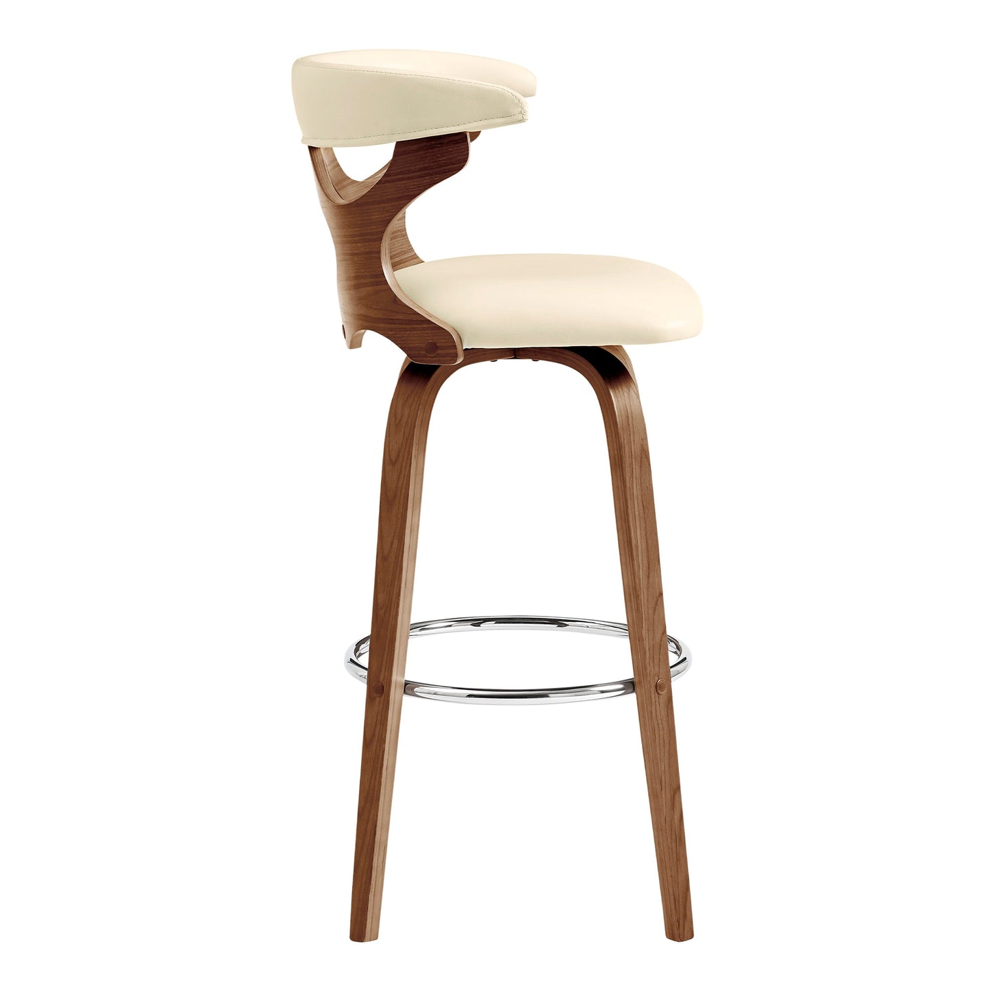 Zenia 26" Swivel Counter Stool in Cream Faux Leather and Walnut Wood