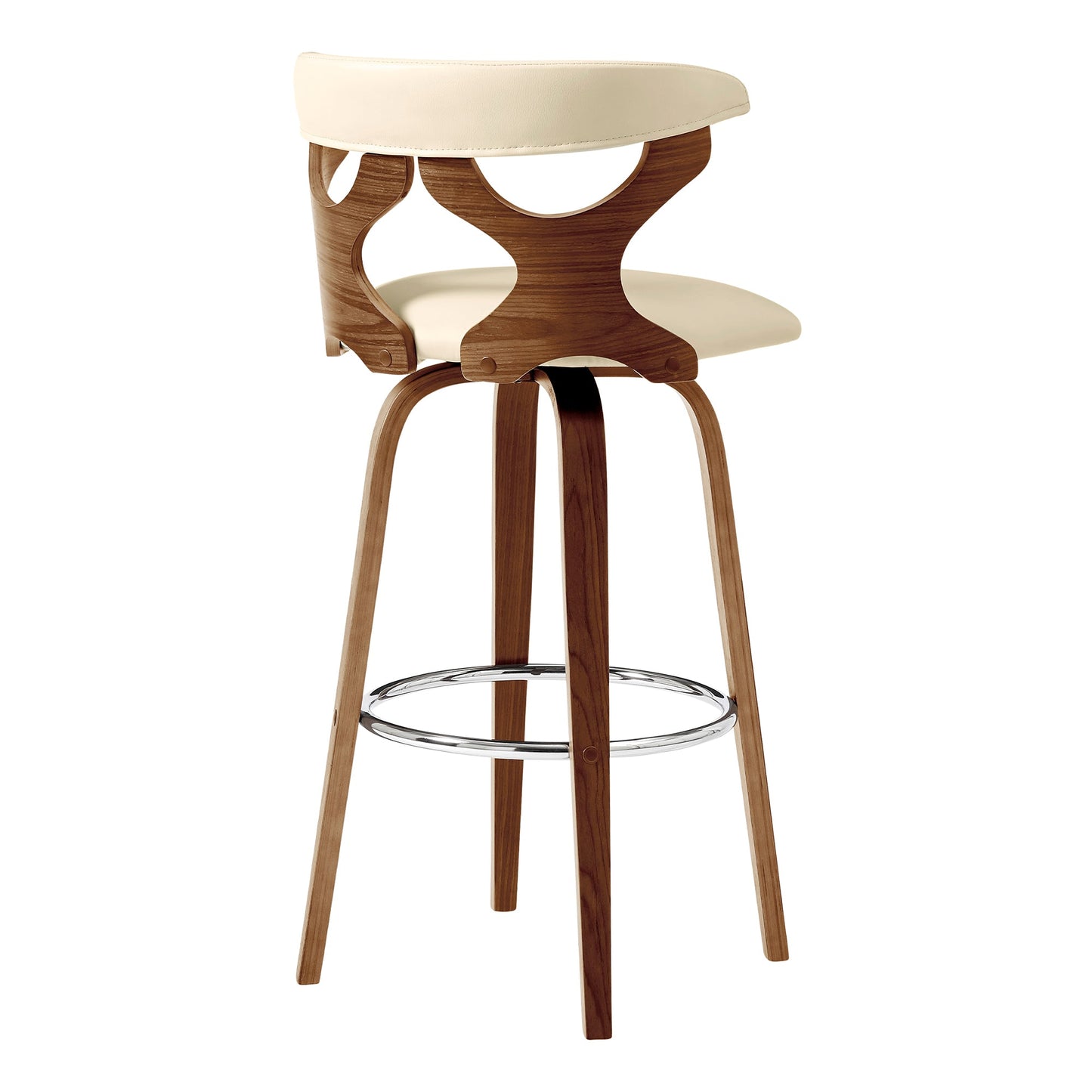 Zenia 26" Swivel Counter Stool in Cream Faux Leather and Walnut Wood