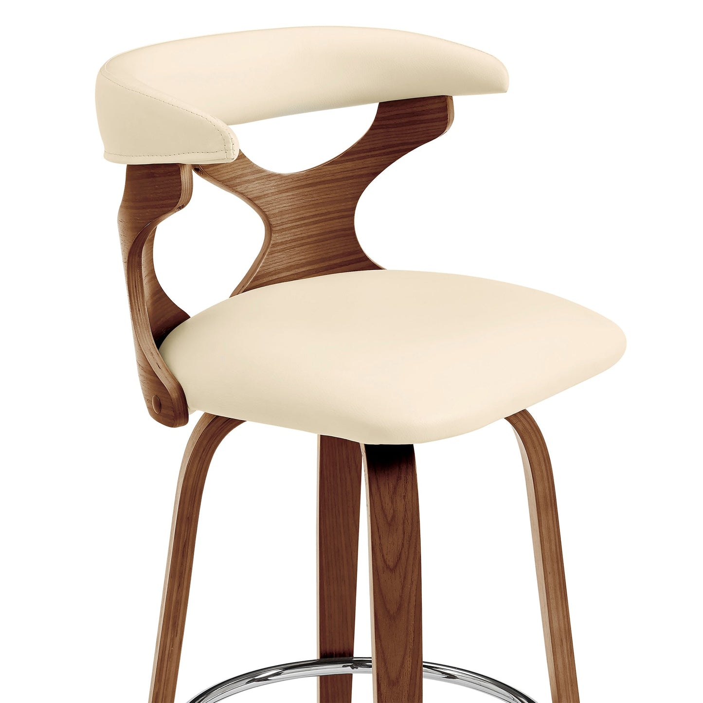 Zenia 26" Swivel Counter Stool in Cream Faux Leather and Walnut Wood