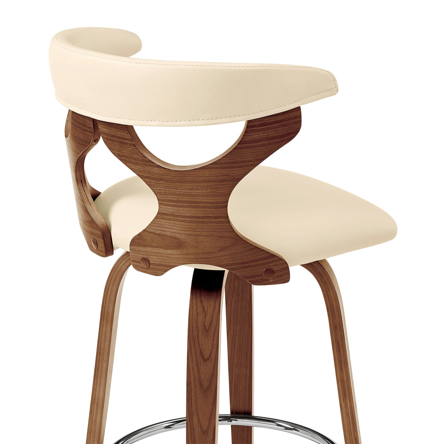 Zenia 26" Swivel Counter Stool in Cream Faux Leather and Walnut Wood