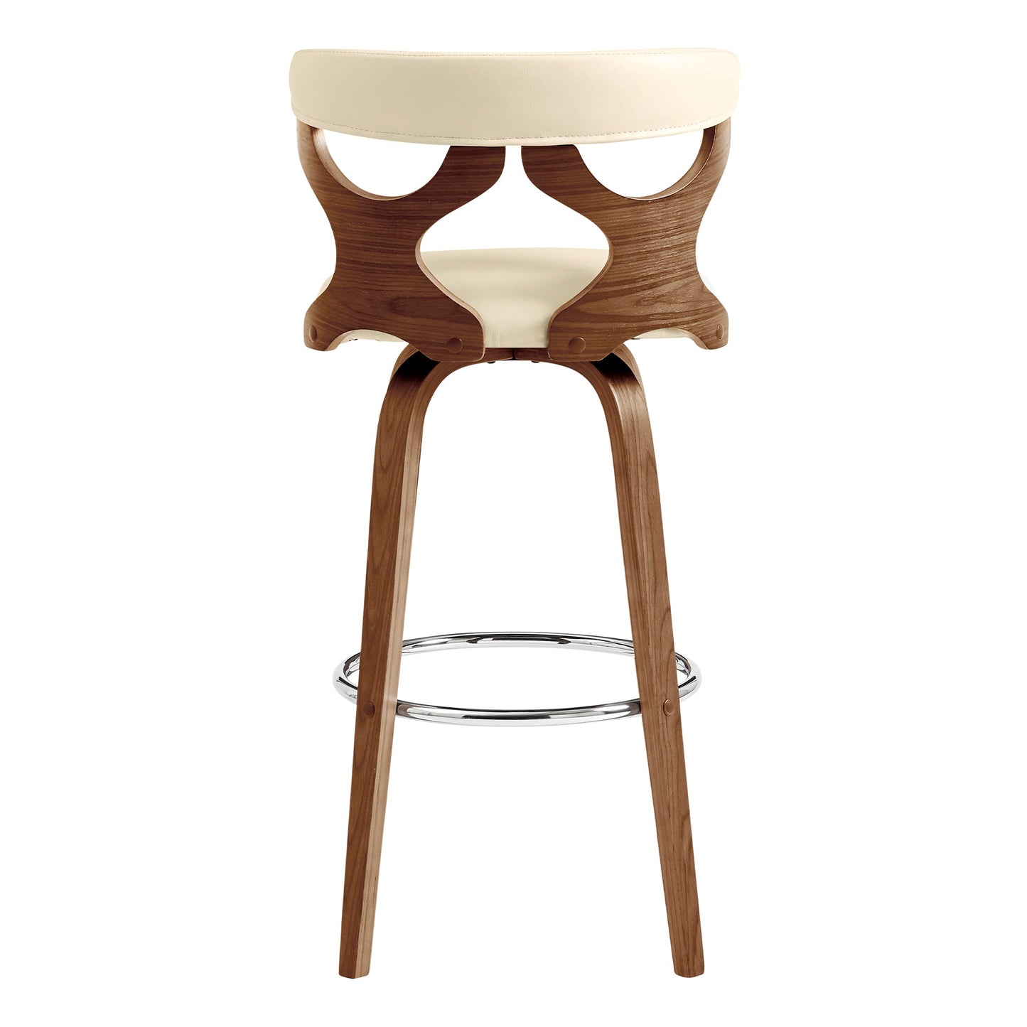 Zenia 30" Swivel Bar Stool in Cream Faux Leather and Walnut Wood