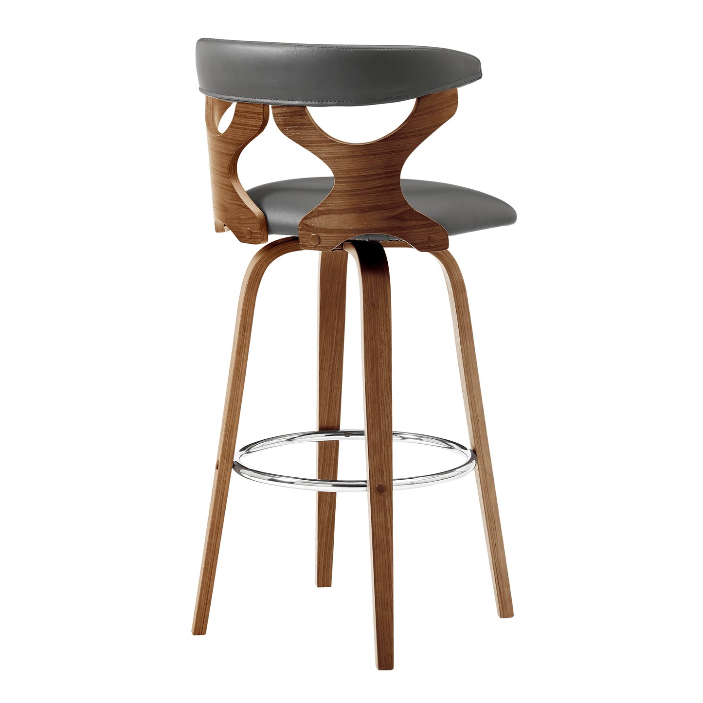 Zenia 26" Swivel Counter Stool in Gray Faux Leather and Walnut Wood