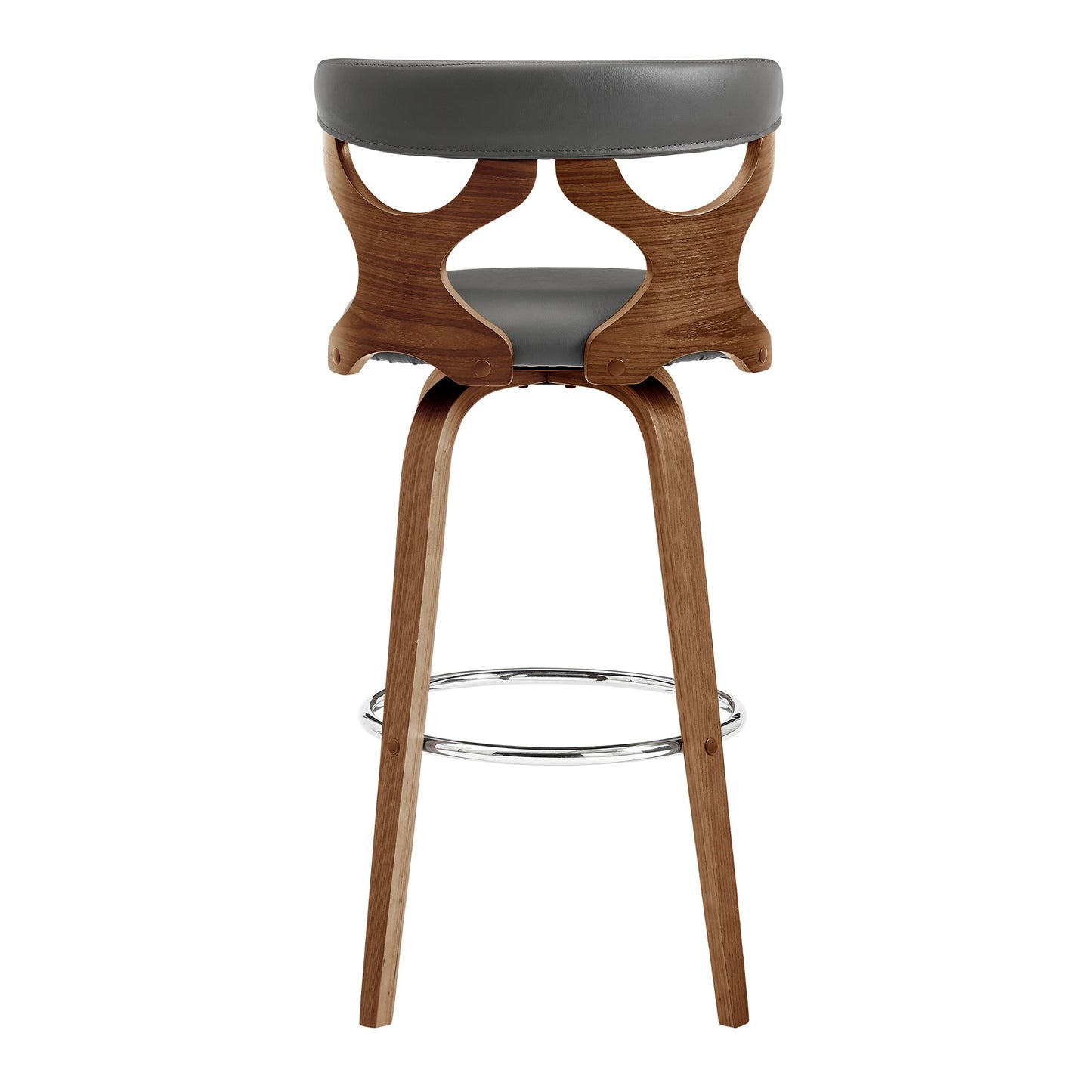 Zenia 26" Swivel Counter Stool in Gray Faux Leather and Walnut Wood