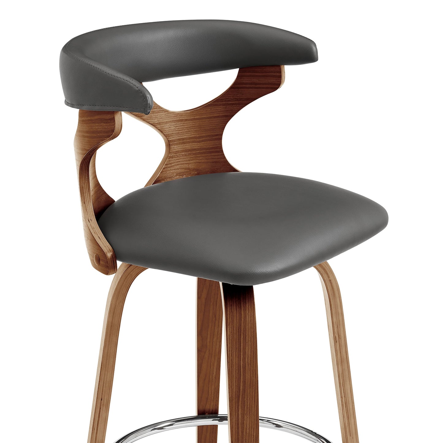 Zenia 26" Swivel Counter Stool in Gray Faux Leather and Walnut Wood