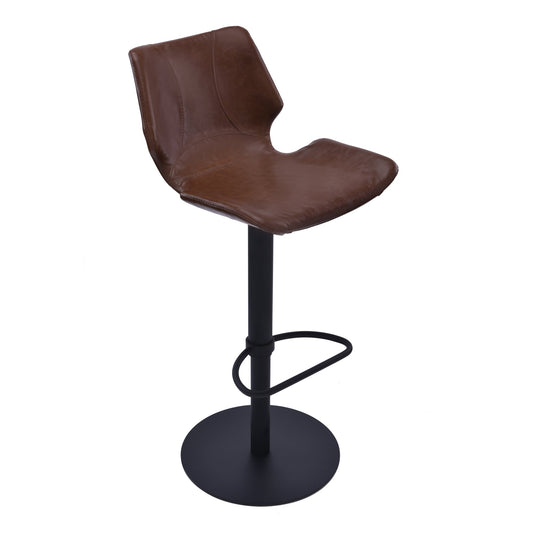 Zuma Adjustable Swivel Metal Barstool in Vintage Coffee Faux Leather and Black Metal Finish